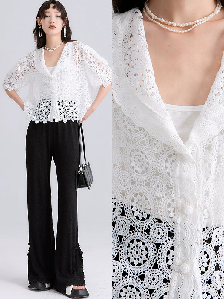 Summer Bubble Sleeve Lace Cardigan