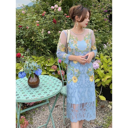 Blue Danube Mesh & Lace Embroidery Dress