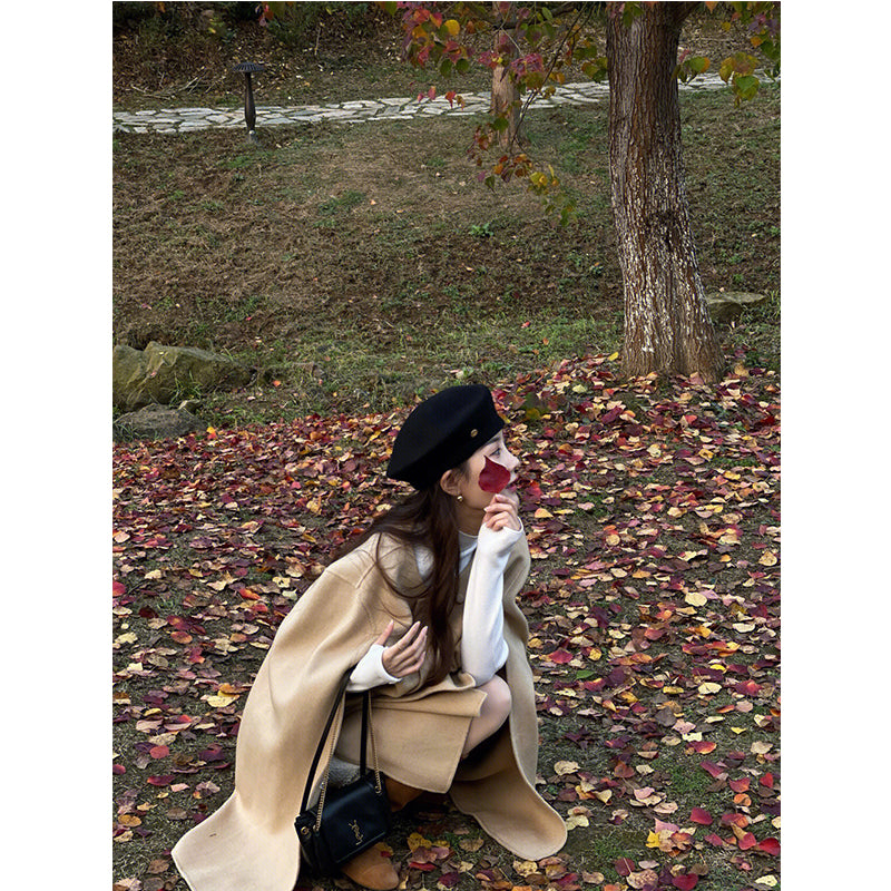 Khaki Cloak Style Cashmere Coat