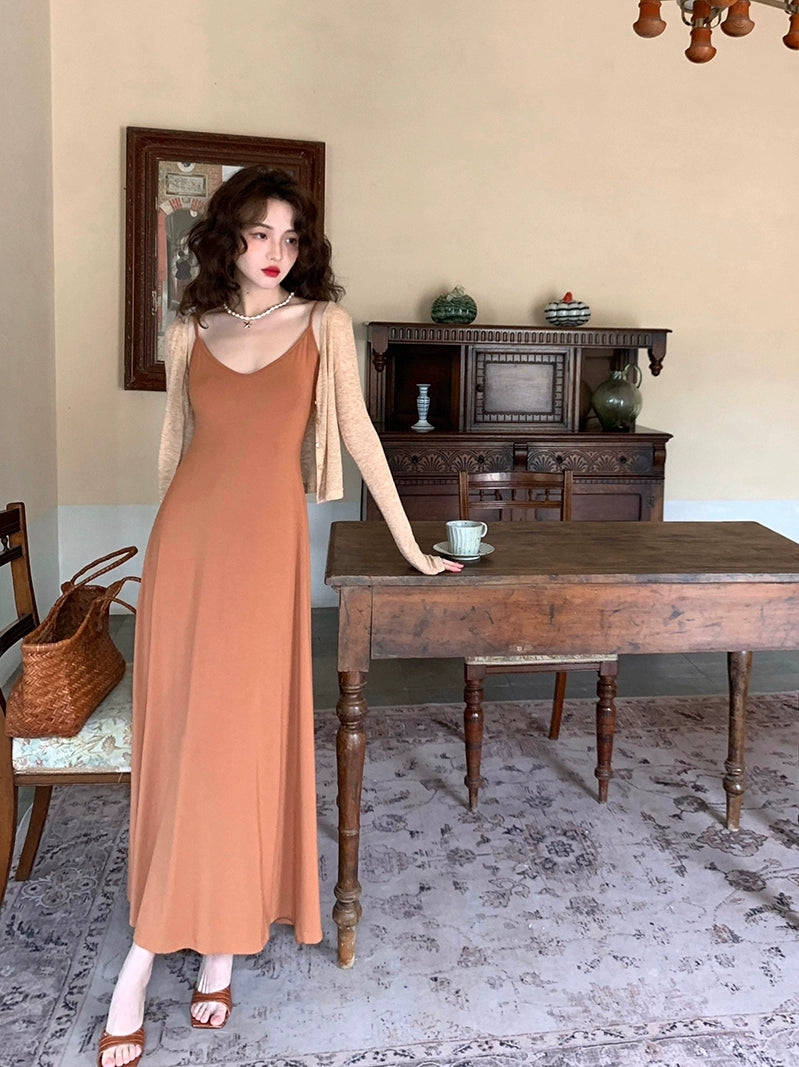 High-End Coffee V-Neck Dress: Summer Elegance