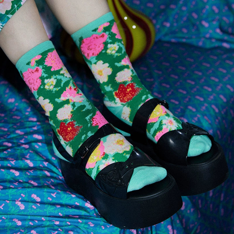 Colorful Flower Cotton Socks Set