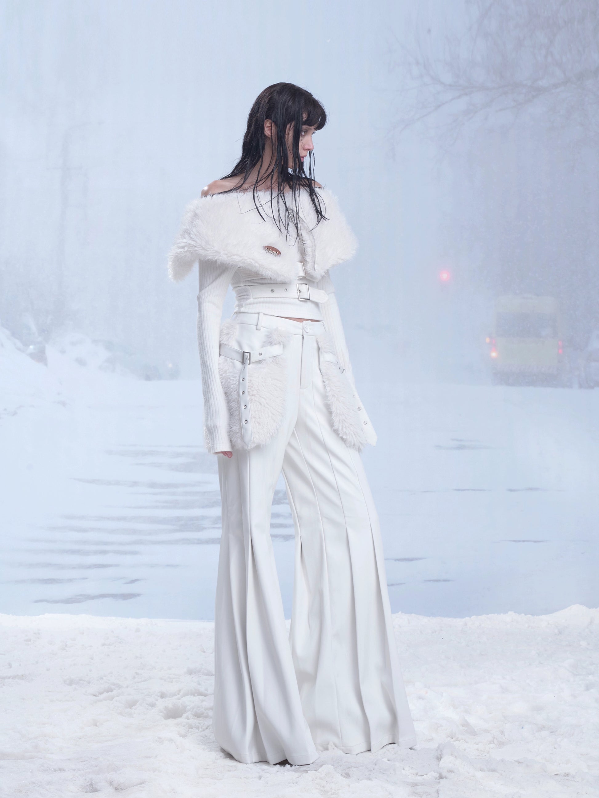 White Leather Wide Leg Pants