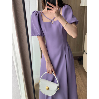 Purple Square Neck Long Skirt