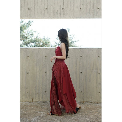 Red Silk Butterfly Skirt Set: Spring/Summer