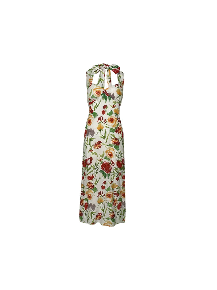 Rose Print Dress: Summer's Open Back Elegance