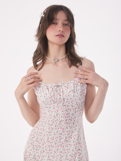 Gentle Bowknot Chiffon Strap Flower Dress