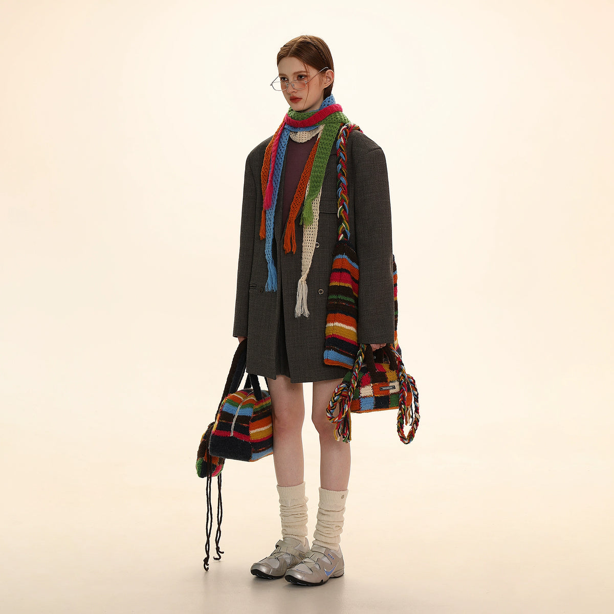 Rainbow Checkerboard Knitted Bag