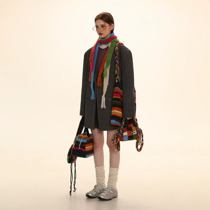 Rainbow Checkerboard Knitted Bag