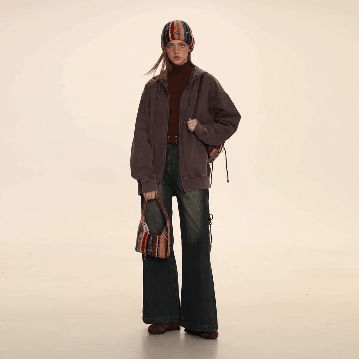 Vertical Stripe Tassel Underarm Bag