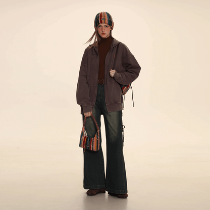 Vertical Stripe Tassel Underarm Bag