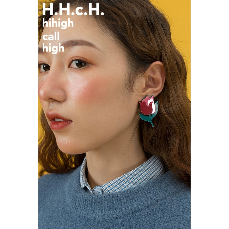 일본 레트로 튤립 아크릴 귀걸이