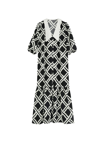 Checkerboard Contrast Long Dress