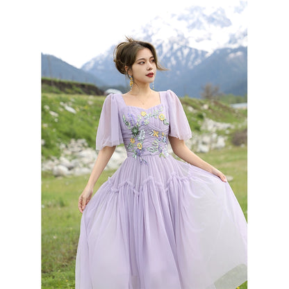 Light Fragrance Purple Mesh Patch Dress