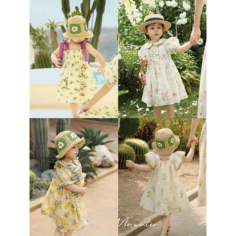 French Parent-Child Printed Strap Dress Set