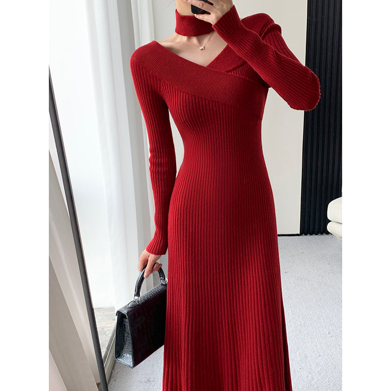 Knit Long Dress - Rose Red