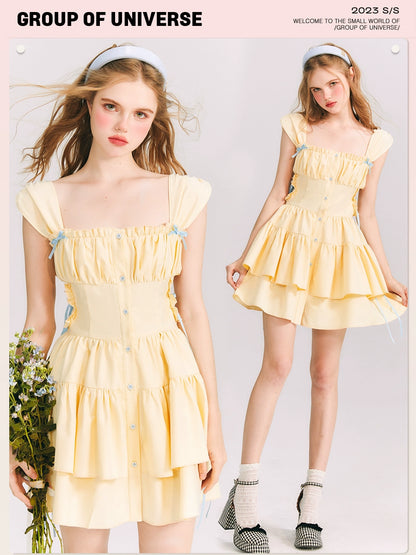 LA Lemon Summer - Yellow Ruffle Poncho Dress