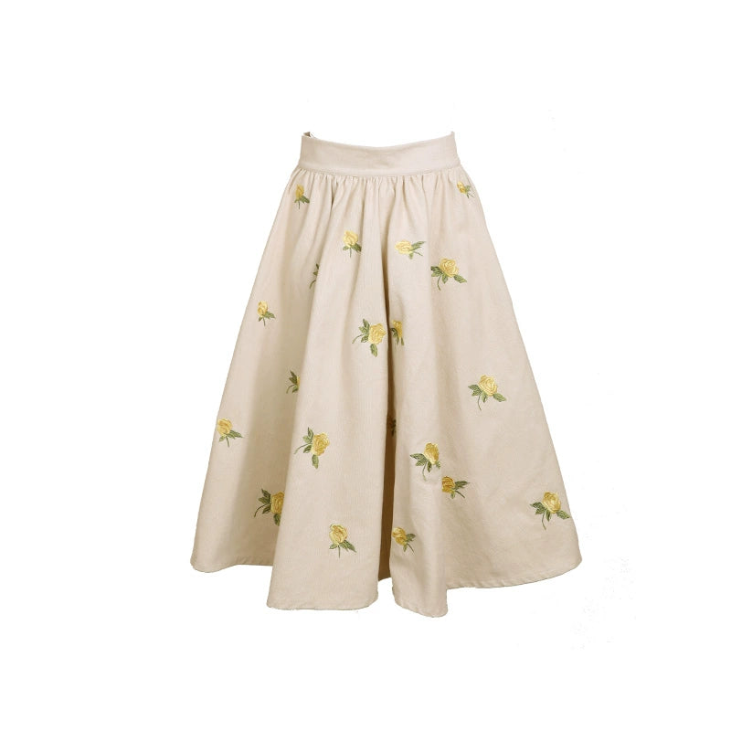 1960s Yellow Rose Embroidered Skirt