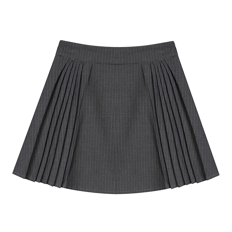 Dark Grey Stripe Pleated Skirt