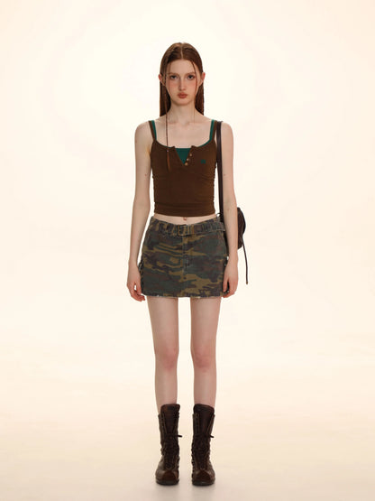 Square Buckle Camouflage Work Dress