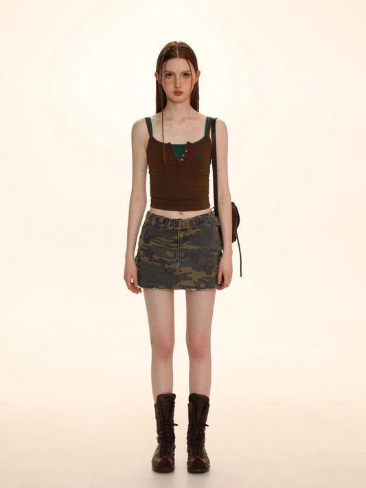 Square Buckle Camouflage Work Dress