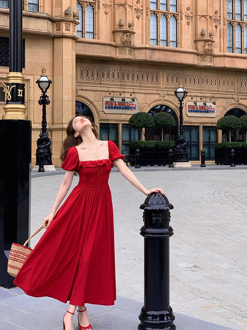 Chic Red Ruffle Dress: Summer Elegance in Mid-Length