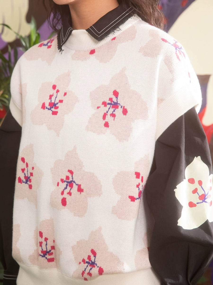 Sakura Jacquard: Loose Shoulder Vest Top