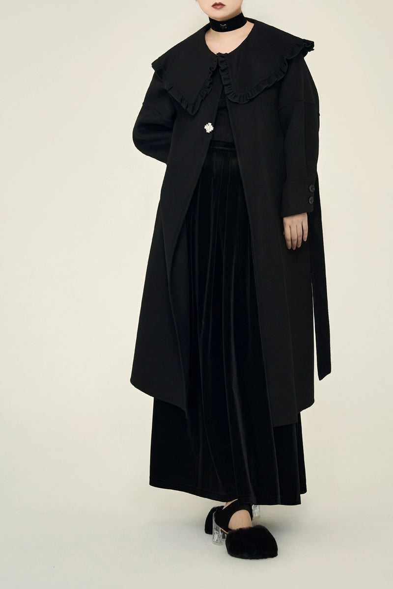 Black Woolen Belted Jacket