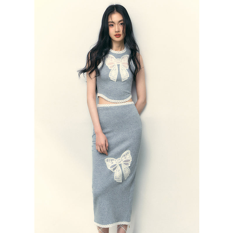 Grey Lace Tank & Skirt Set