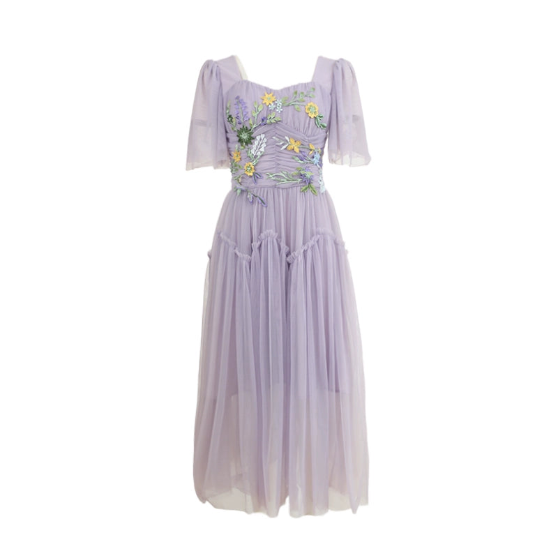 Light Fragrance Purple Mesh Patch Dress