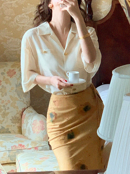 Yellow Oil Paint Fishtail Skirt