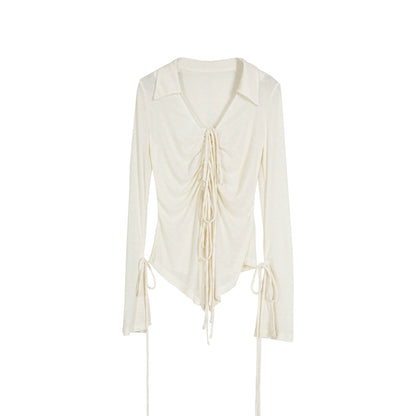 French Beige Lace-up Cardigan