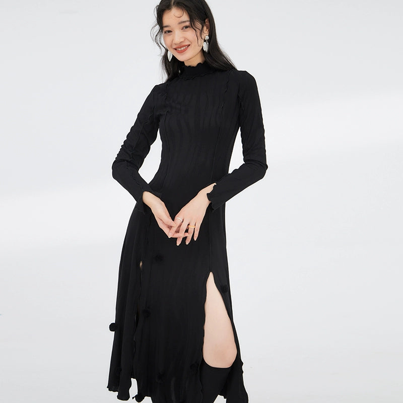 Black Wool Ball Knit Dress