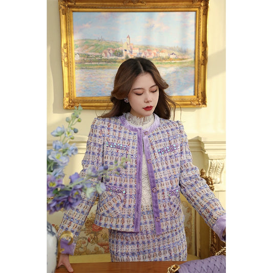 Purple Mist Ribbon Splice Skirt Set