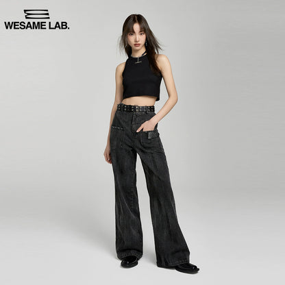 Black Washed High Waist Wide Leg Jeans