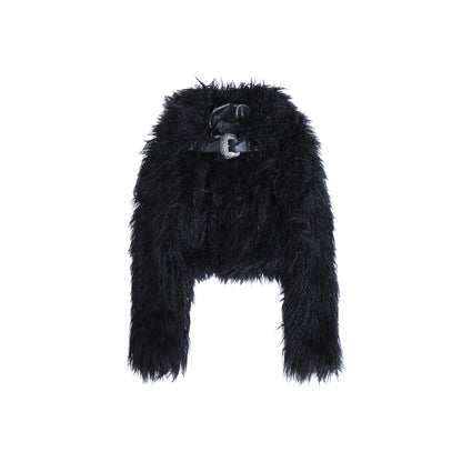 Cappotto invernale in pelliccia nera ecologica