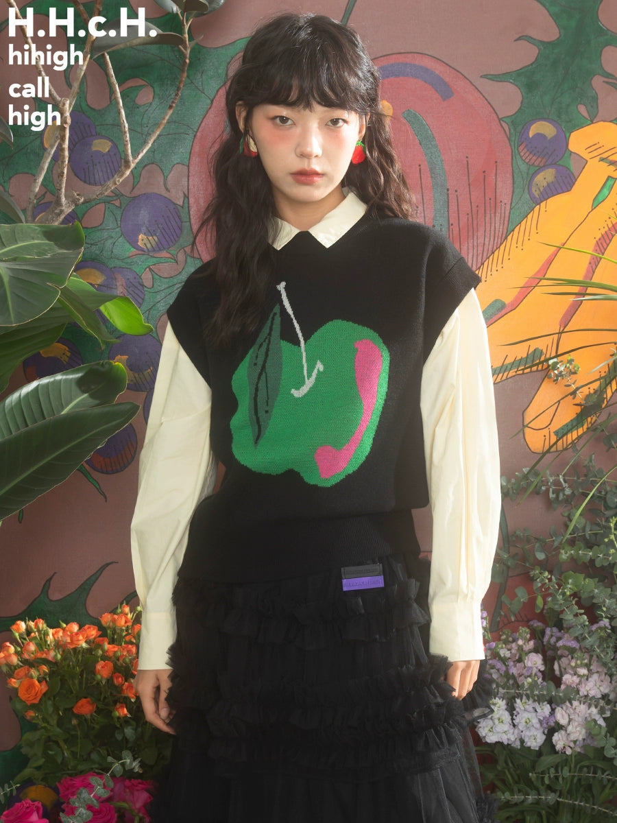 소녀의 녹색 사과 : 민소매 검은 색 니트 조끼