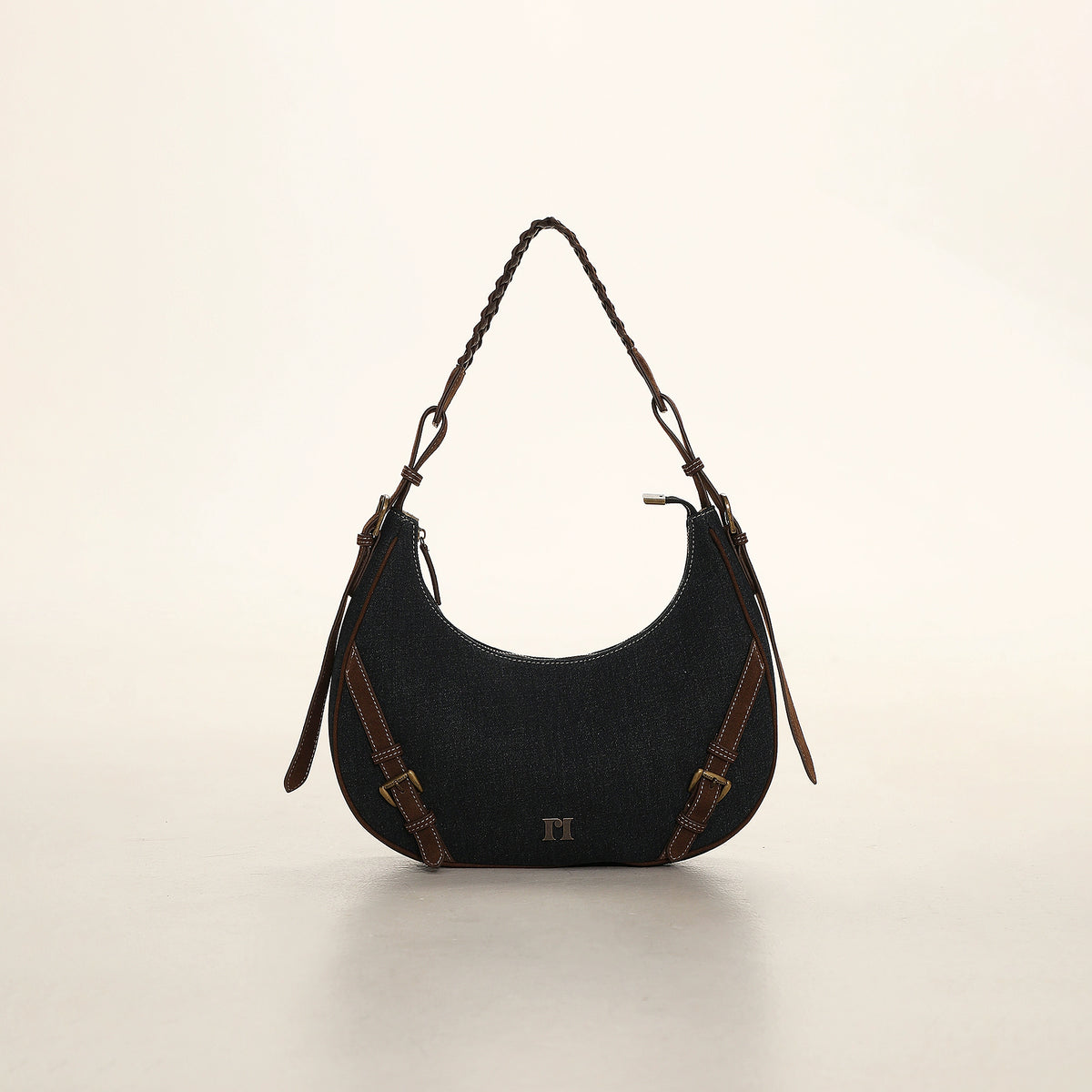Twill Denim Patchwork Shoulder Bag