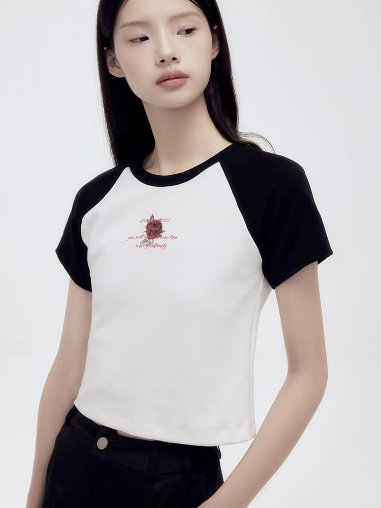 Yuan Poetry and Rose Print Raglan Tee