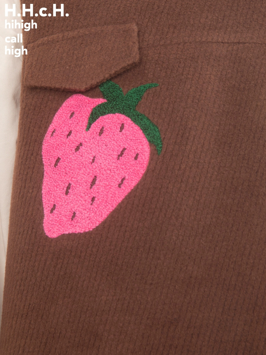 딸기 자수 : 민소매 직물 드레스