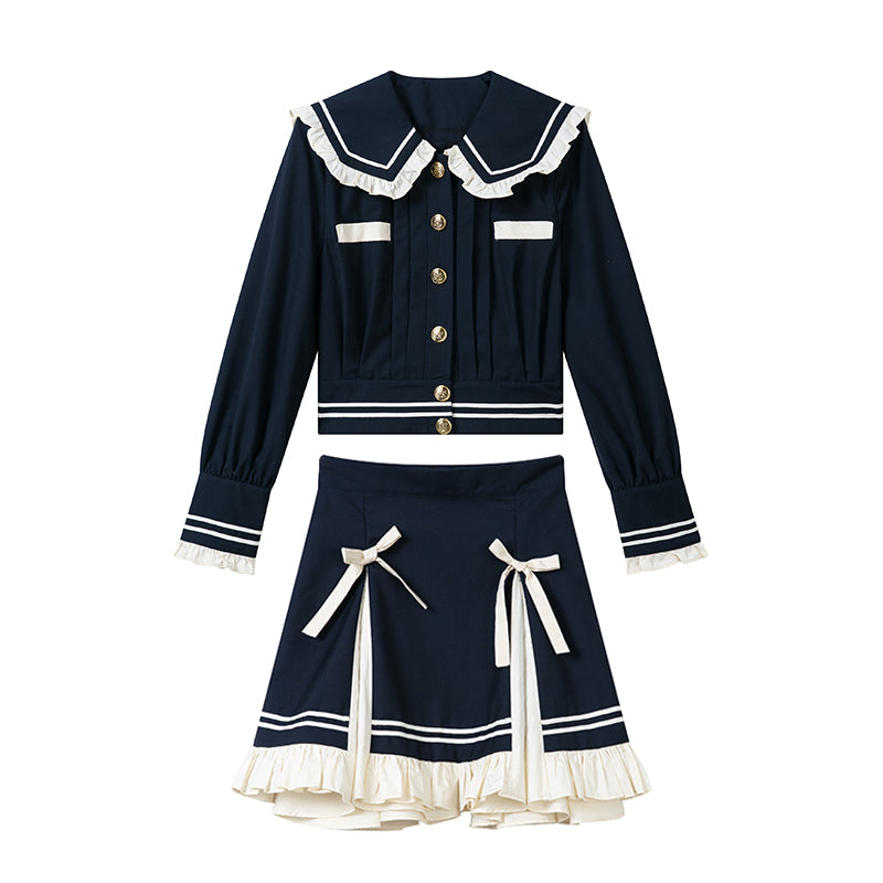 Contrast Lace Sailor Two-Piece