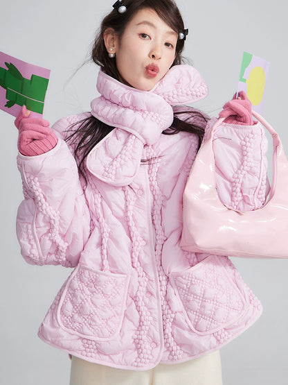 accompanying small bedding with scarf, pure cream wave quilted cotton jacket