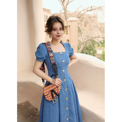 Minimalism Vintage Denim Slim Fit Dress