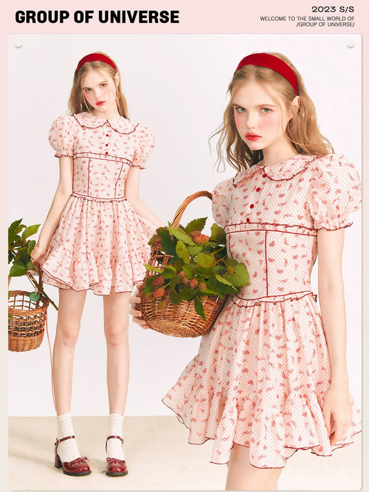 Pomegranate Radiance - Doll Collar Red Print Dress