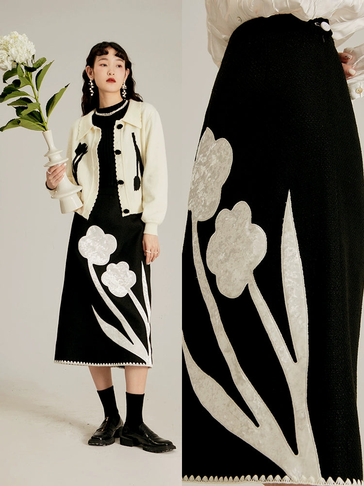 Flower Moonlight Velvet Half Wrap Skirt