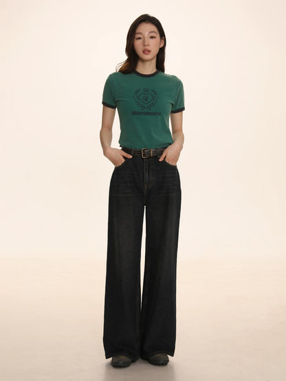 Contrast Round Neck Short T-shirt