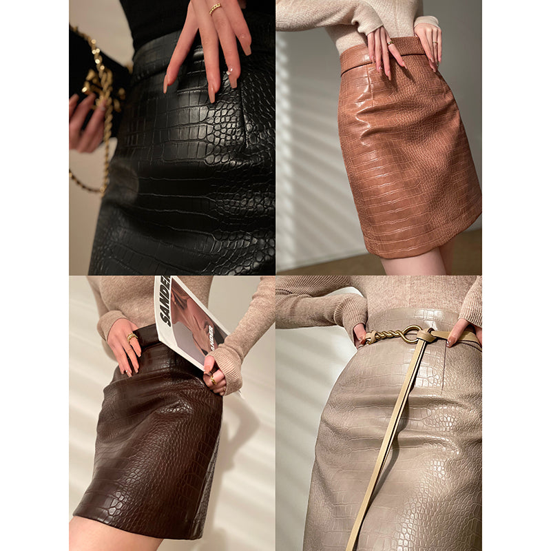 Crocodile PU Leather Skirt