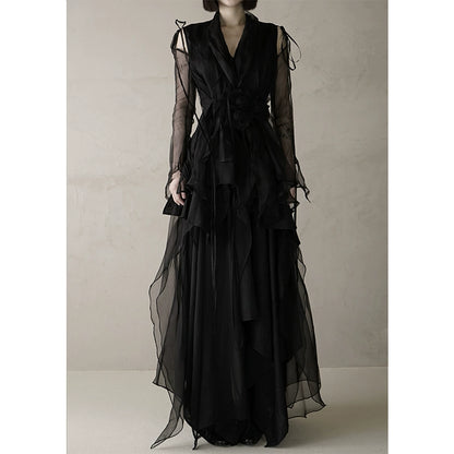 Dark Pleated Silk Suit Coat: Autumn/Winter