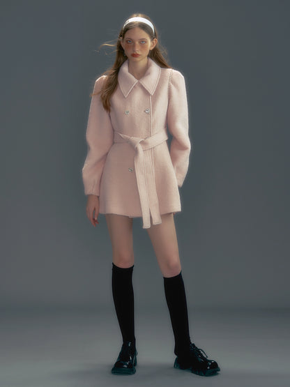 Manteau de laine de lapin en jade rose