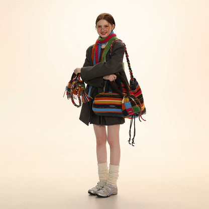 Rainbow Checkerboard Knitted Bag