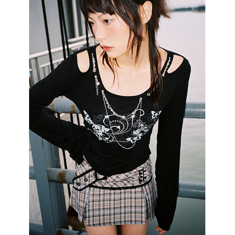 Punk Butterfly Print Long Sleeve Top